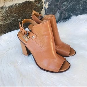 Dolce Vita Brown Peep Toe Block Booties Heels
